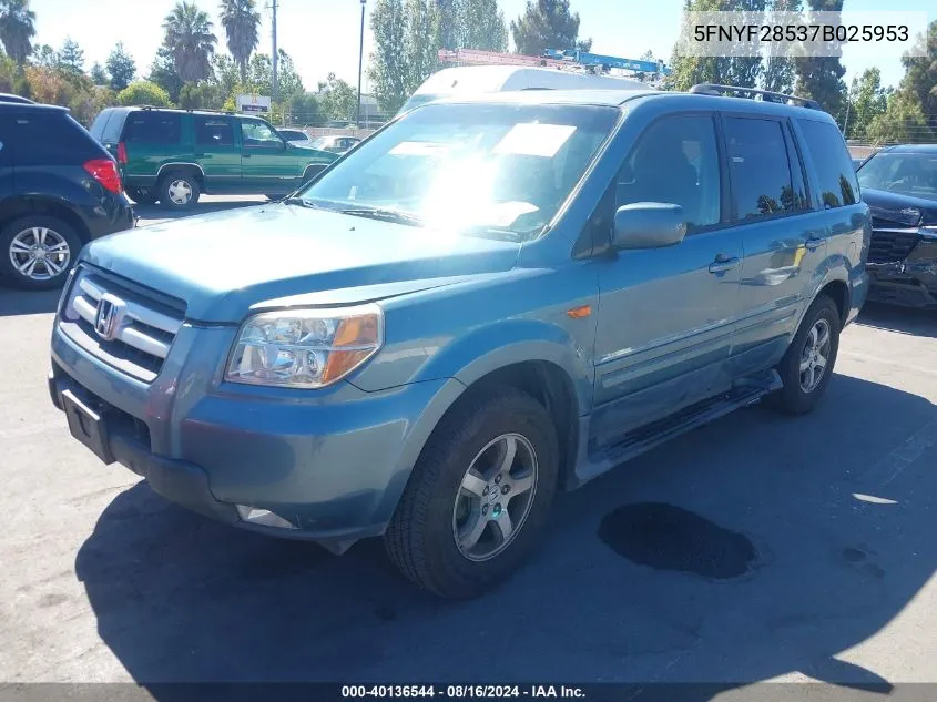 2007 Honda Pilot Ex-L VIN: 5FNYF28537B025953 Lot: 40136544