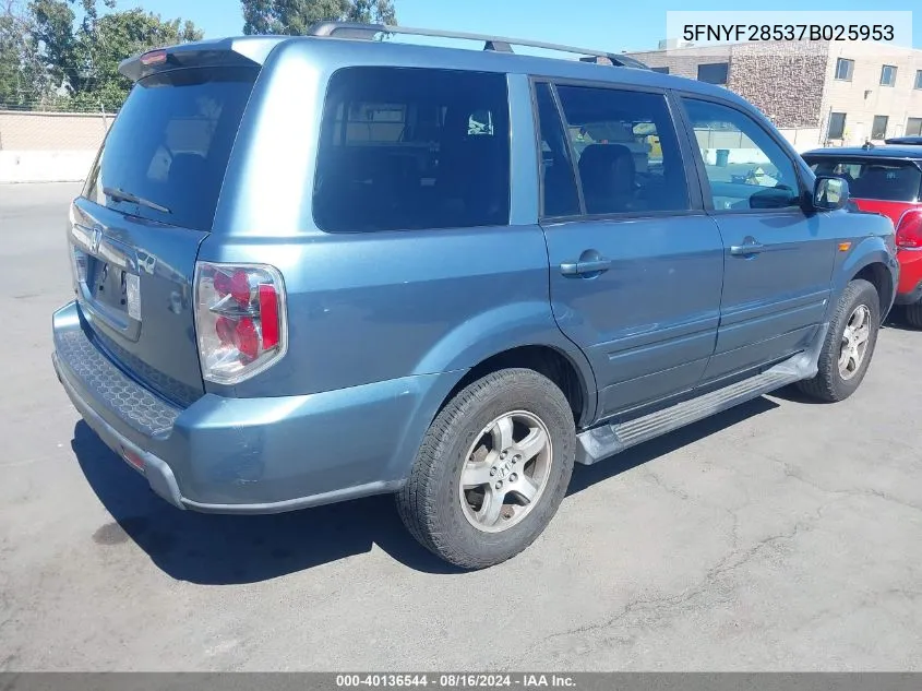 2007 Honda Pilot Ex-L VIN: 5FNYF28537B025953 Lot: 40136544