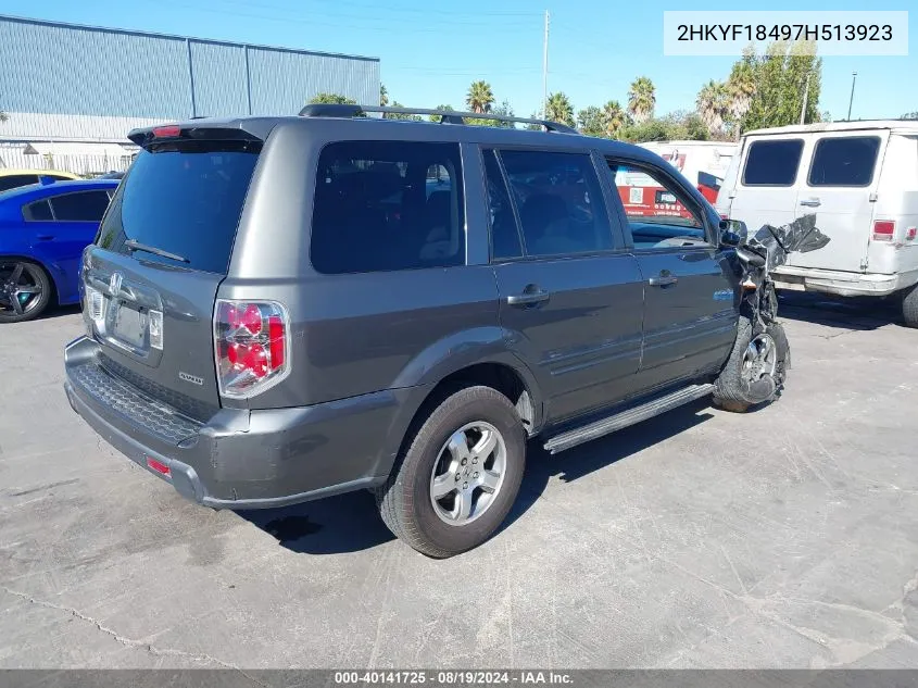 2007 Honda Pilot Ex VIN: 2HKYF18497H513923 Lot: 40141725