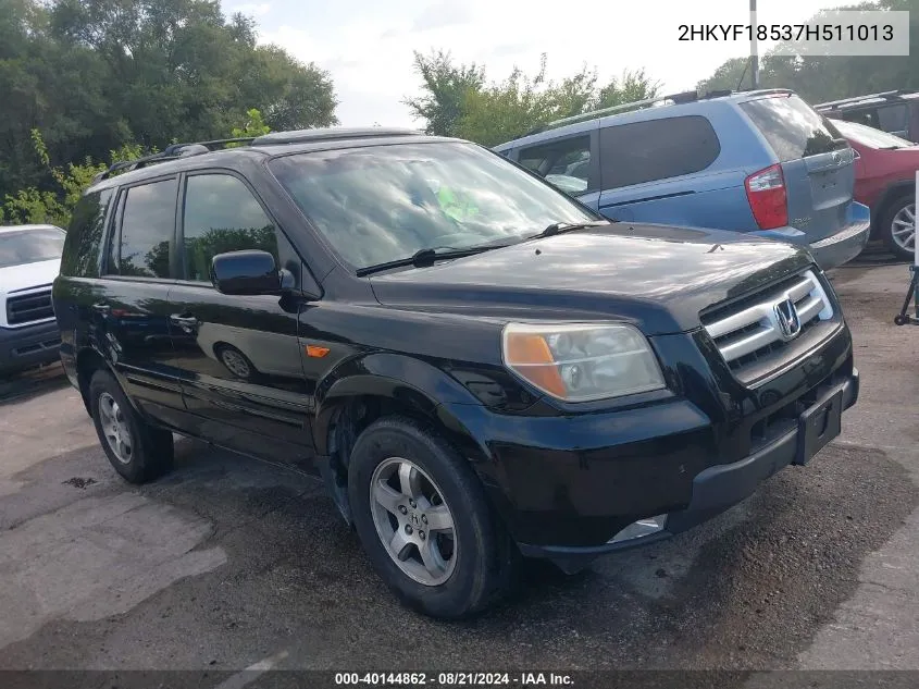 2007 Honda Pilot Ex-L VIN: 2HKYF18537H511013 Lot: 40144862