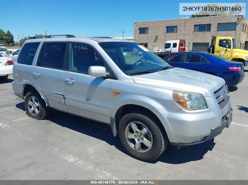 2007 Honda Pilot Ex-L VIN: 2HKYF18767H501660 Lot: 40146776