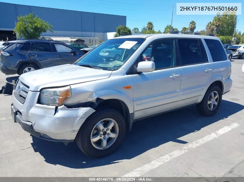 2007 Honda Pilot Ex-L VIN: 2HKYF18767H501660 Lot: 40146776