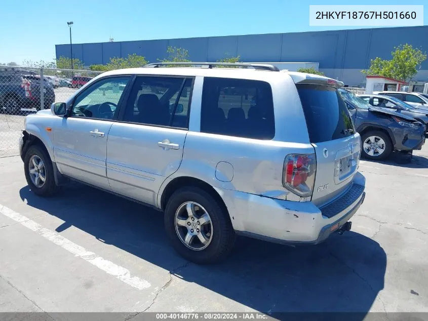 2007 Honda Pilot Ex-L VIN: 2HKYF18767H501660 Lot: 40146776