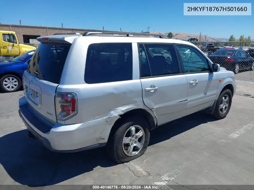 2007 Honda Pilot Ex-L VIN: 2HKYF18767H501660 Lot: 40146776