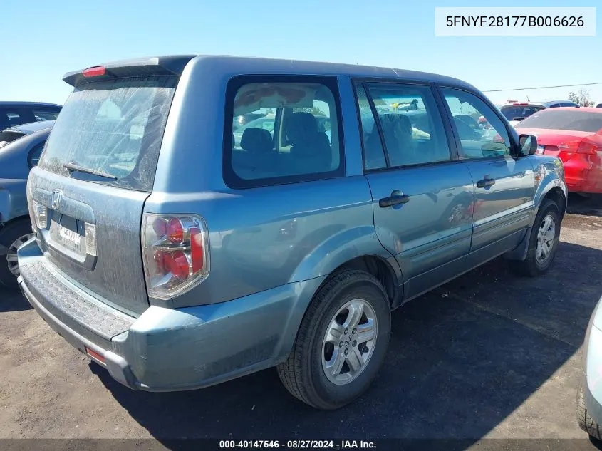 2007 Honda Pilot Lx VIN: 5FNYF28177B006626 Lot: 40147546