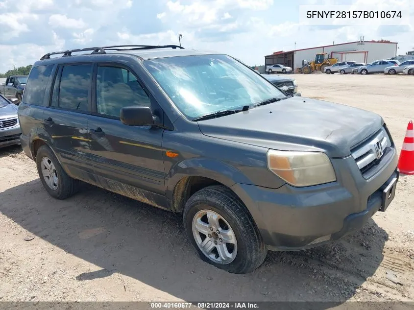 2007 Honda Pilot Lx VIN: 5FNYF28157B010674 Lot: 40160677