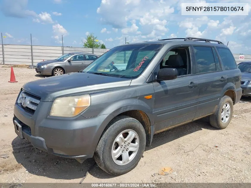 5FNYF28157B010674 2007 Honda Pilot Lx