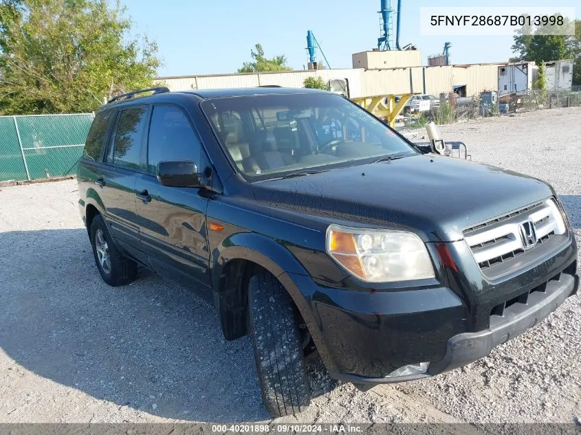 2007 Honda Pilot Ex-L VIN: 5FNYF28687B013998 Lot: 40201898