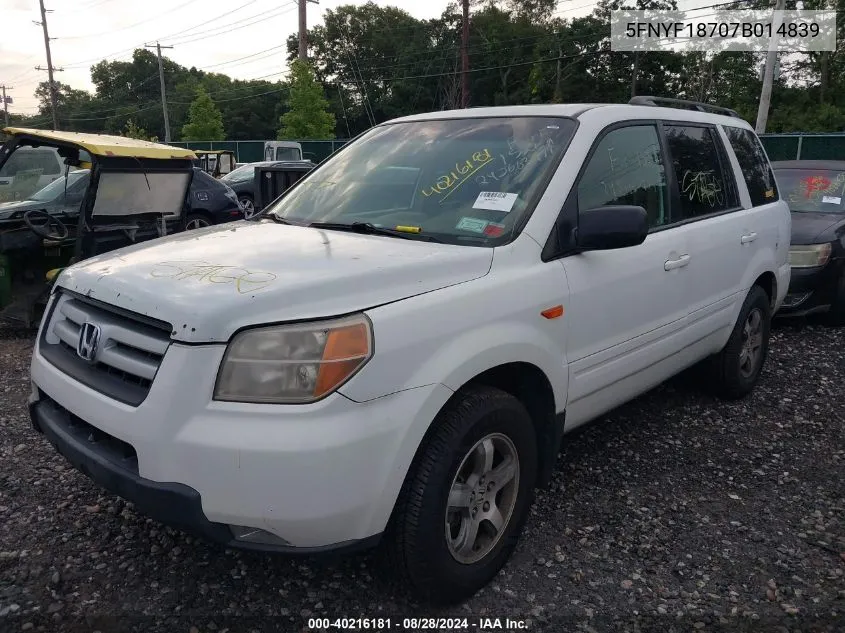 5FNYF18707B014839 2007 Honda Pilot Ex-L