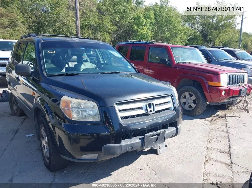 2007 Honda Pilot Ex-L VIN: 5FNYF28747B011741 Lot: 40216665