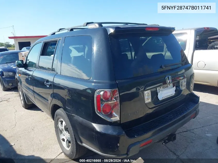 2007 Honda Pilot Ex-L VIN: 5FNYF28747B011741 Lot: 40216665