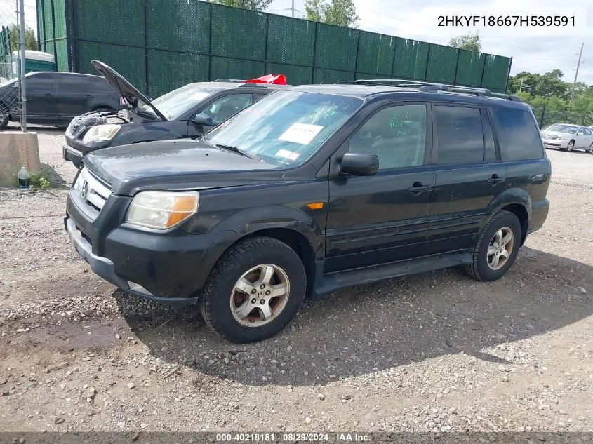 2007 Honda Pilot Ex-L VIN: 2HKYF18667H539591 Lot: 40218181