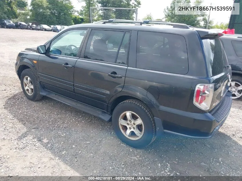 2007 Honda Pilot Ex-L VIN: 2HKYF18667H539591 Lot: 40218181