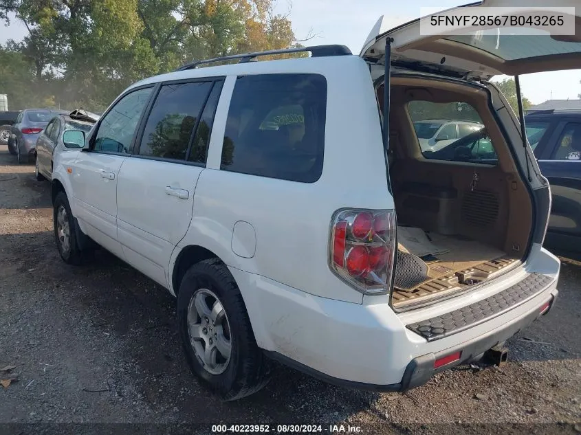 2007 Honda Pilot Ex-L VIN: 5FNYF28567B043265 Lot: 40223952