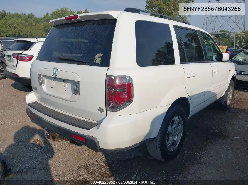 5FNYF28567B043265 2007 Honda Pilot Ex-L