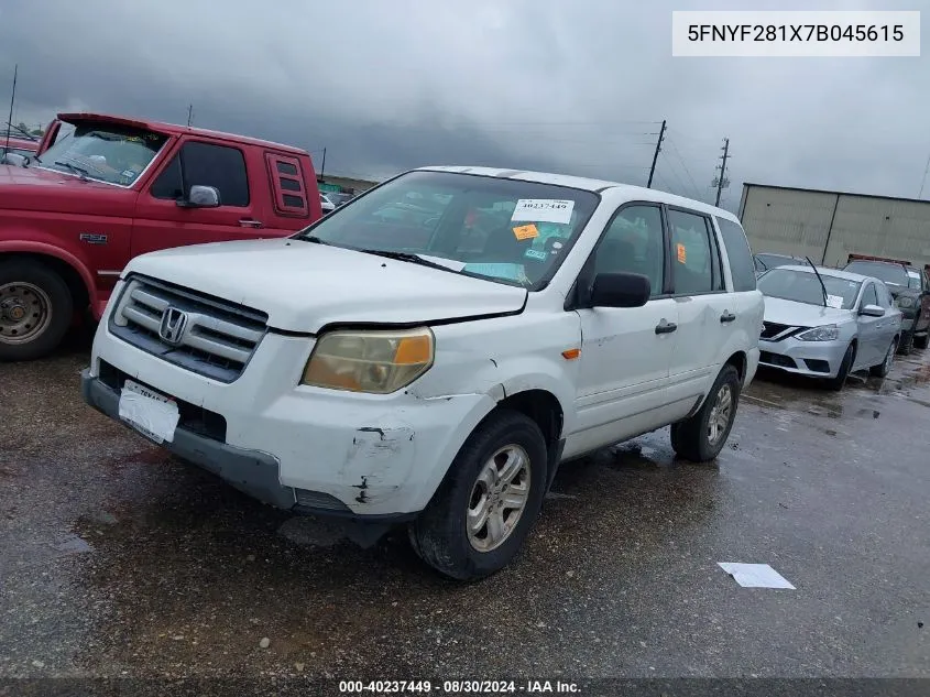 2007 Honda Pilot Lx VIN: 5FNYF281X7B045615 Lot: 40237449