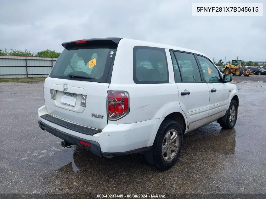 2007 Honda Pilot Lx VIN: 5FNYF281X7B045615 Lot: 40237449