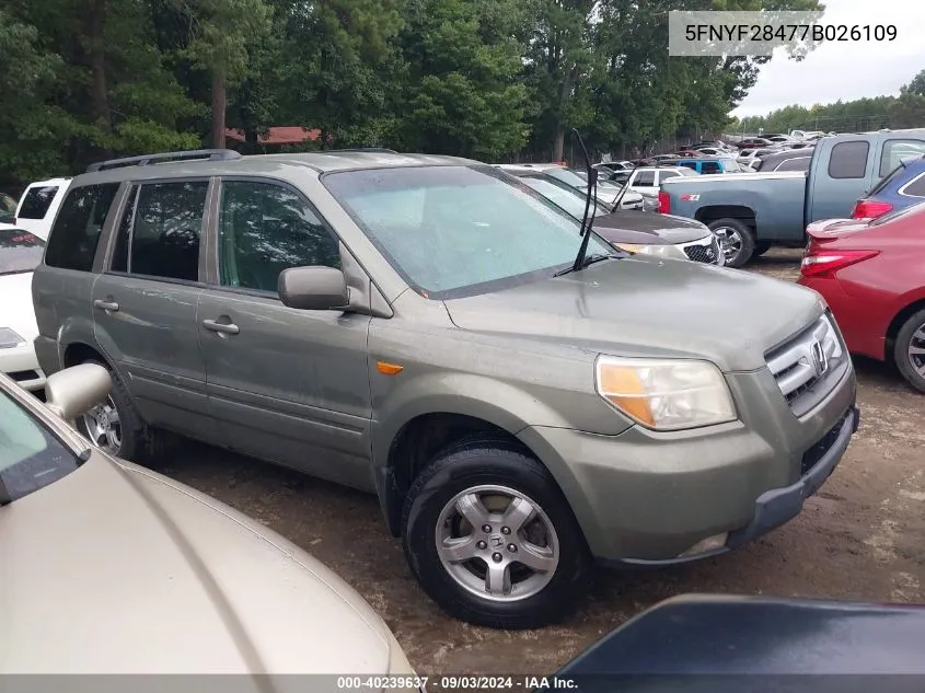 2007 Honda Pilot Ex VIN: 5FNYF28477B026109 Lot: 40239637