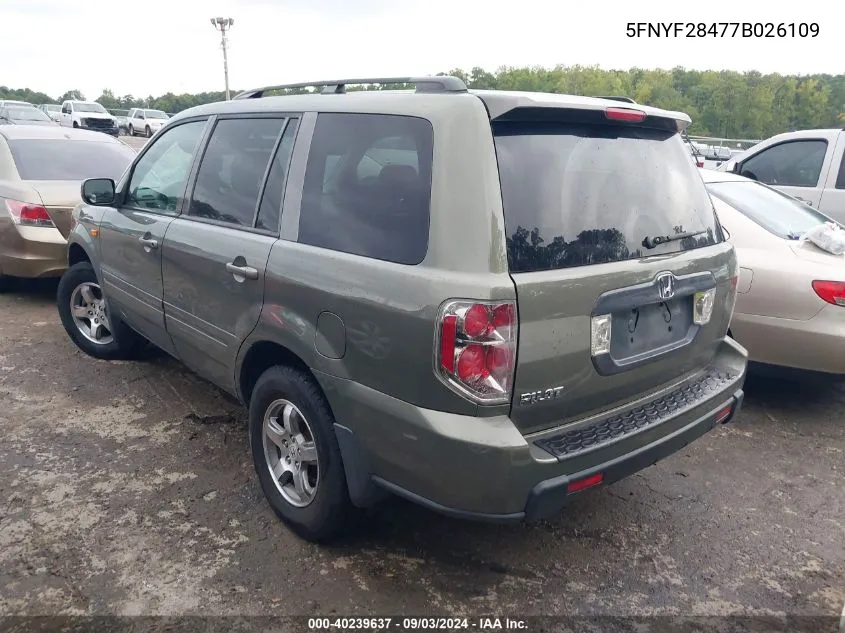 2007 Honda Pilot Ex VIN: 5FNYF28477B026109 Lot: 40239637