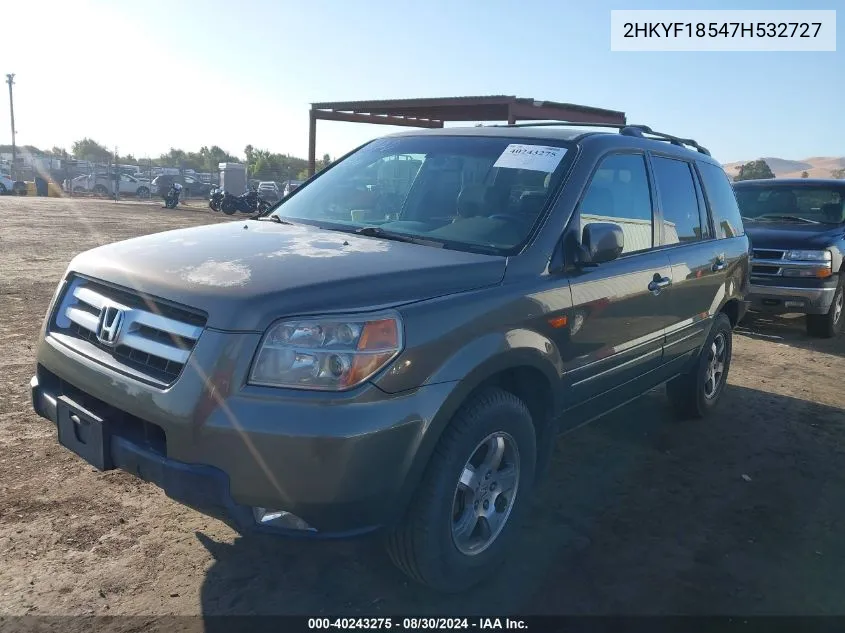 2007 Honda Pilot Ex-L VIN: 2HKYF18547H532727 Lot: 40243275