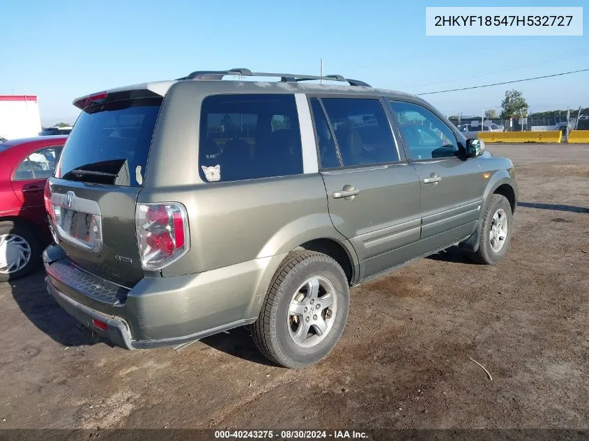 2007 Honda Pilot Ex-L VIN: 2HKYF18547H532727 Lot: 40243275