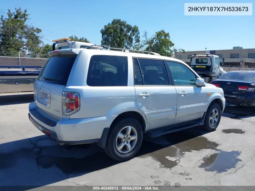 2007 Honda Pilot Ex-L VIN: 2HKYF187X7H533673 Lot: 40245012