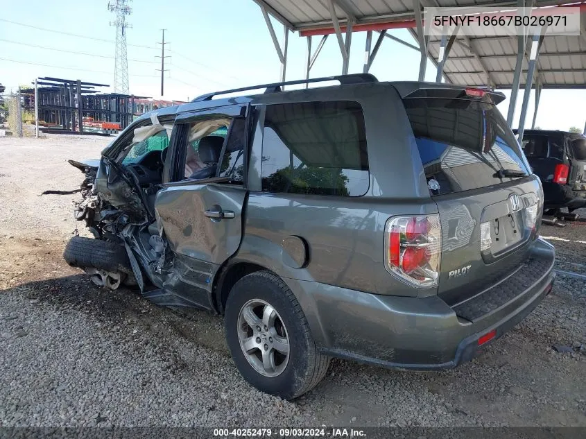 2007 Honda Pilot Ex-L VIN: 5FNYF18667B026971 Lot: 40252479