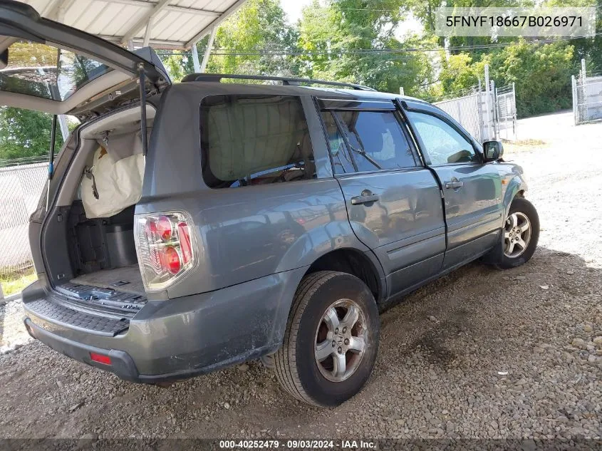 2007 Honda Pilot Ex-L VIN: 5FNYF18667B026971 Lot: 40252479