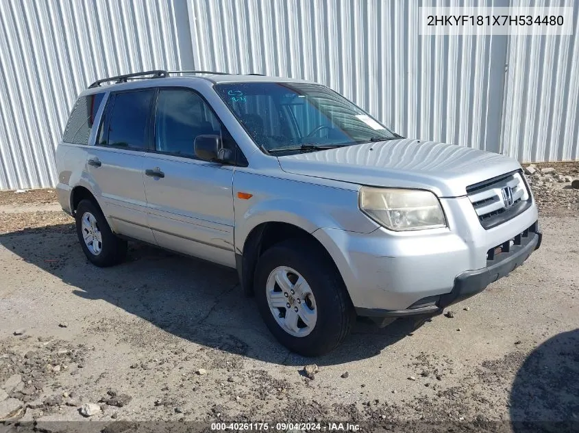 2007 Honda Pilot Lx VIN: 2HKYF181X7H534480 Lot: 40261175