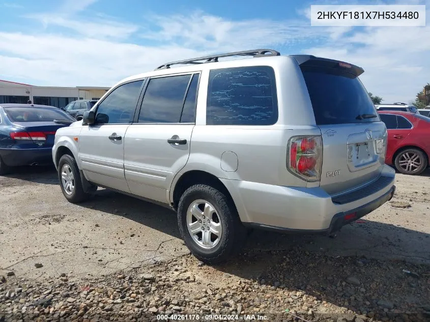 2007 Honda Pilot Lx VIN: 2HKYF181X7H534480 Lot: 40261175