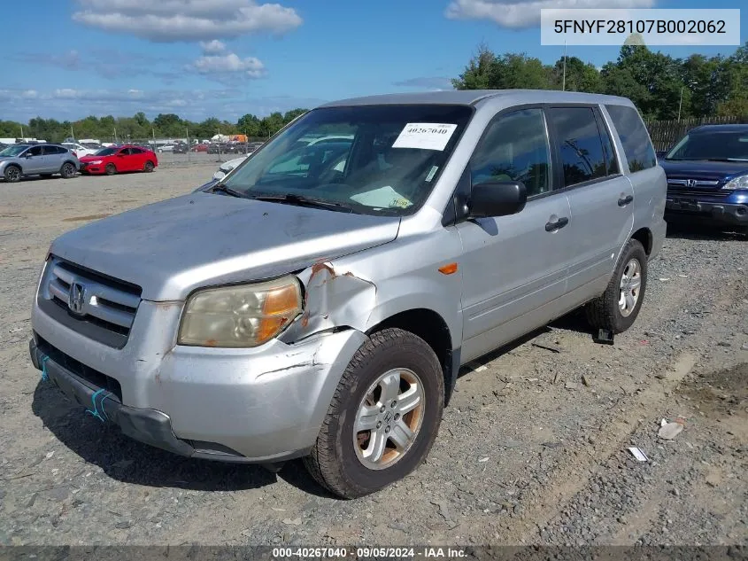 2007 Honda Pilot Lx VIN: 5FNYF28107B002062 Lot: 40267040