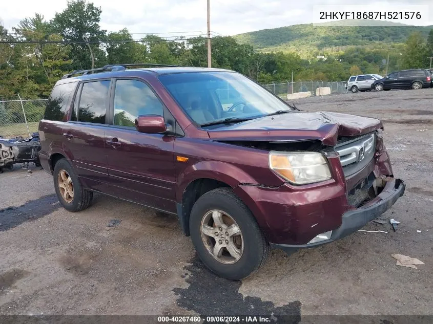 2007 Honda Pilot Ex-L VIN: 2HKYF18687H521576 Lot: 40267460