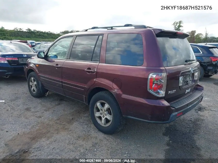 2007 Honda Pilot Ex-L VIN: 2HKYF18687H521576 Lot: 40267460