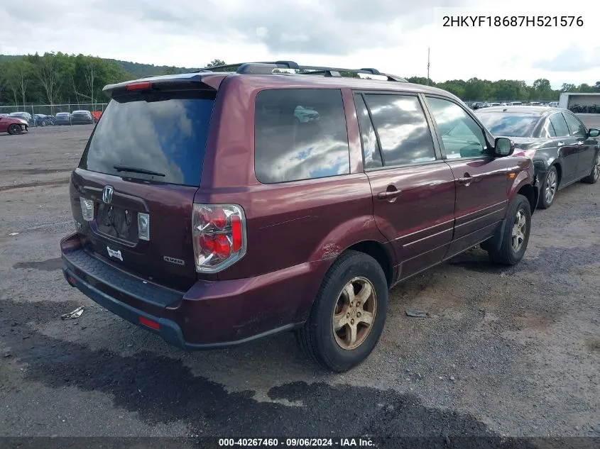 2007 Honda Pilot Ex-L VIN: 2HKYF18687H521576 Lot: 40267460