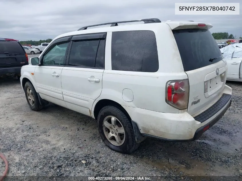 2007 Honda Pilot Ex-L VIN: 5FNYF285X7B040742 Lot: 40273280