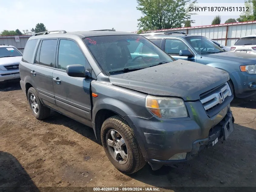 2007 Honda Pilot Exl VIN: 2HKYF18707H511312 Lot: 40288728