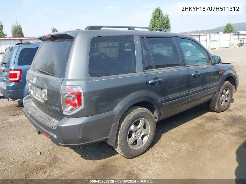 2007 Honda Pilot Exl VIN: 2HKYF18707H511312 Lot: 40288728