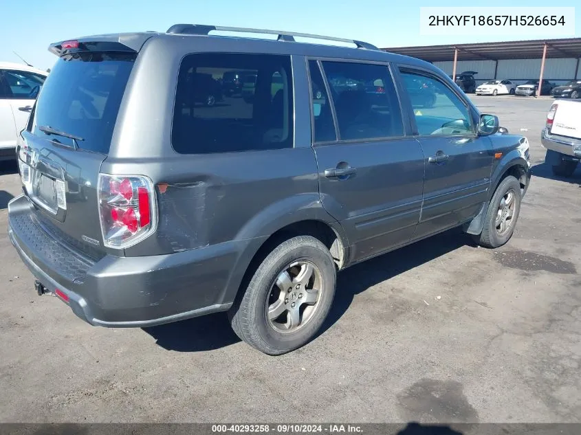 2007 Honda Pilot Ex-L VIN: 2HKYF18657H526654 Lot: 40293258