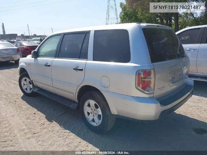 2007 Honda Pilot Lx VIN: 5FNYF18137B021487 Lot: 40296480