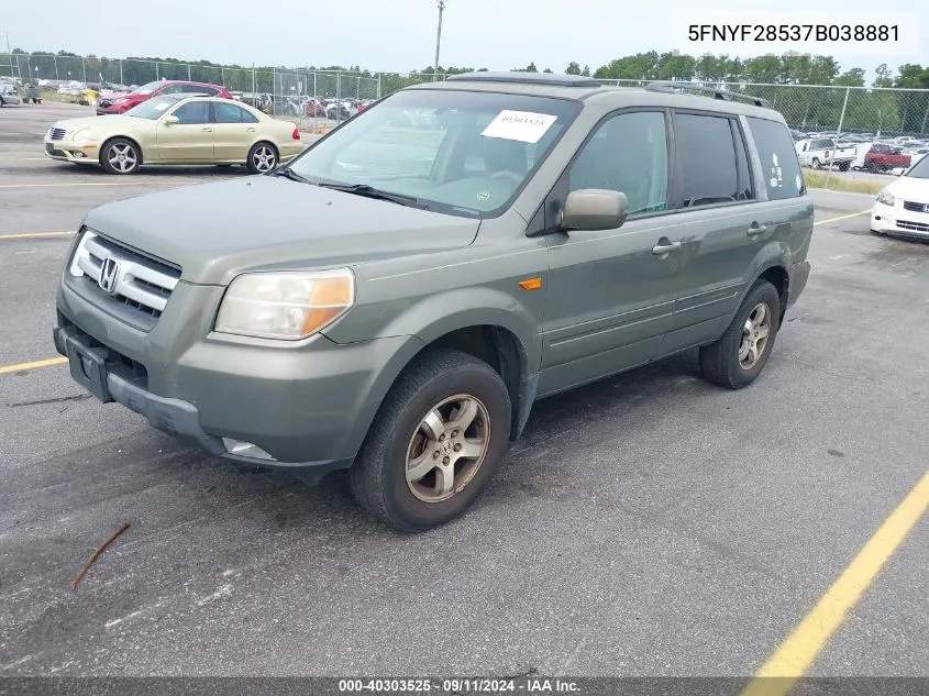 2007 Honda Pilot Exl VIN: 5FNYF28537B038881 Lot: 40303525