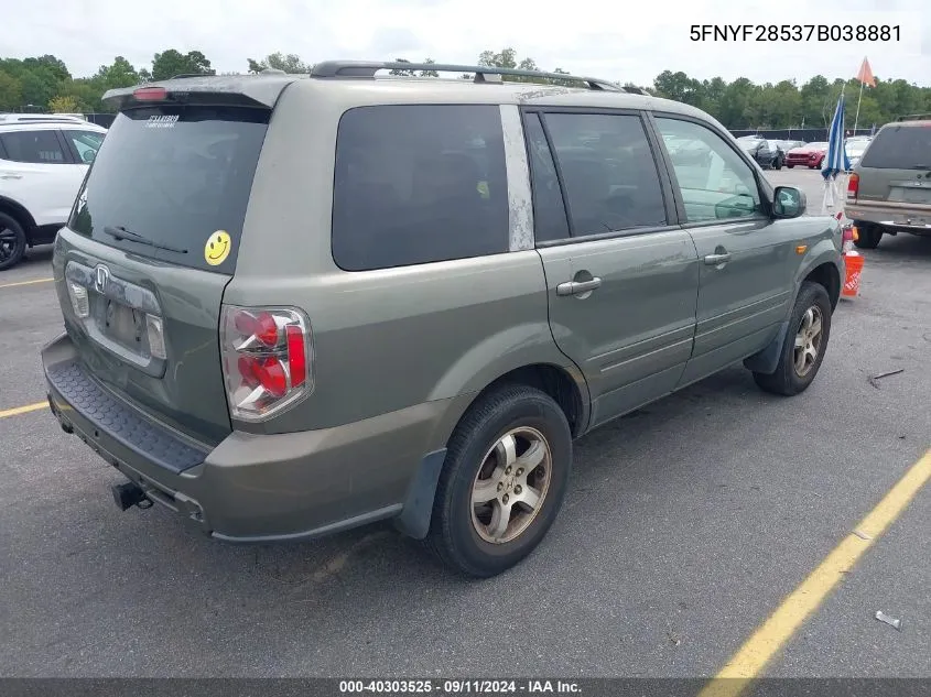 2007 Honda Pilot Exl VIN: 5FNYF28537B038881 Lot: 40303525