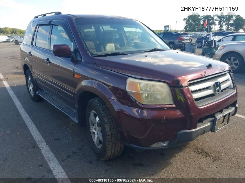 2007 Honda Pilot Ex-L VIN: 2HKYF18777H511159 Lot: 40310155