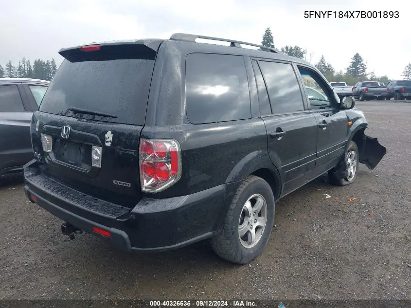 2007 Honda Pilot Ex VIN: 5FNYF184X7B001893 Lot: 40326635