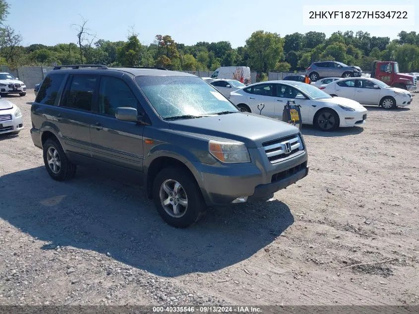 2007 Honda Pilot Exl VIN: 2HKYF18727H534722 Lot: 40335546