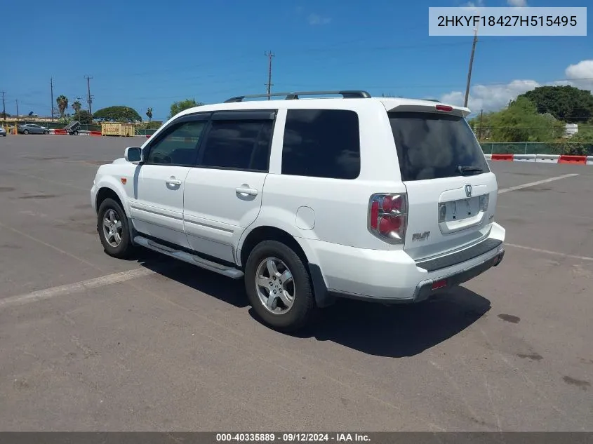 2007 Honda Pilot Ex VIN: 2HKYF18427H515495 Lot: 40335889