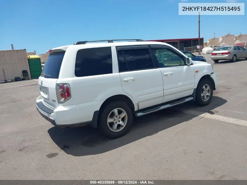 2007 Honda Pilot Ex VIN: 2HKYF18427H515495 Lot: 40335889