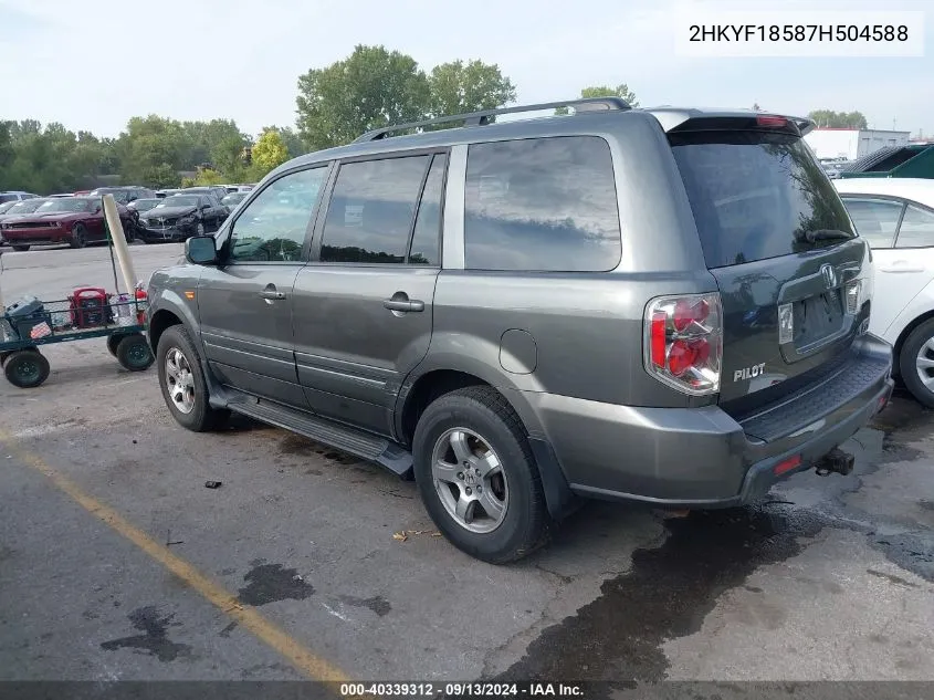 2007 Honda Pilot Exl VIN: 2HKYF18587H504588 Lot: 40339312