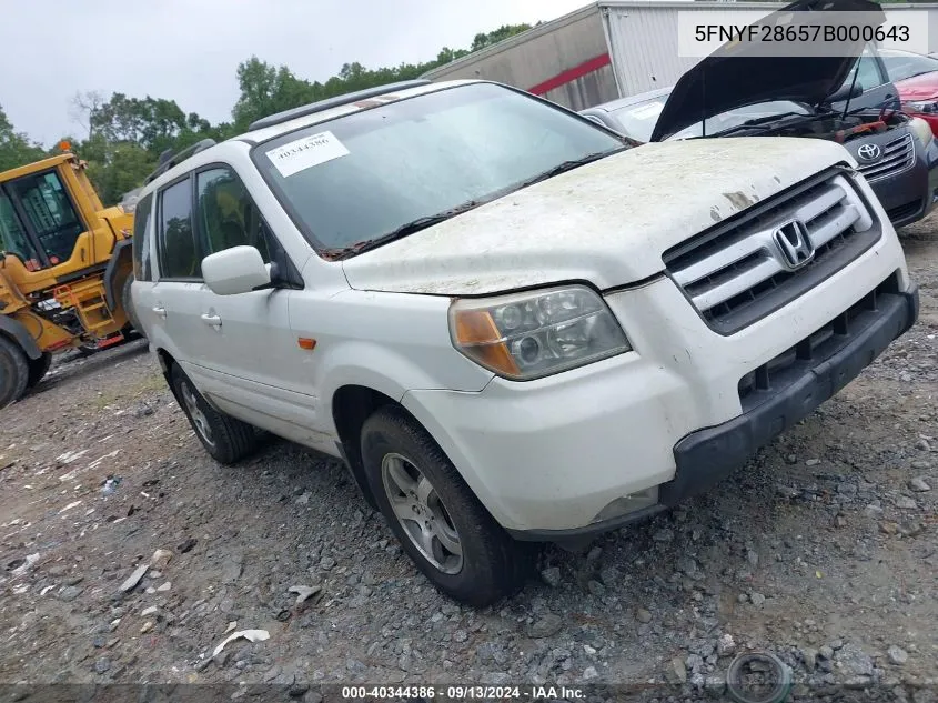 2007 Honda Pilot Ex-L VIN: 5FNYF28657B000643 Lot: 40344386