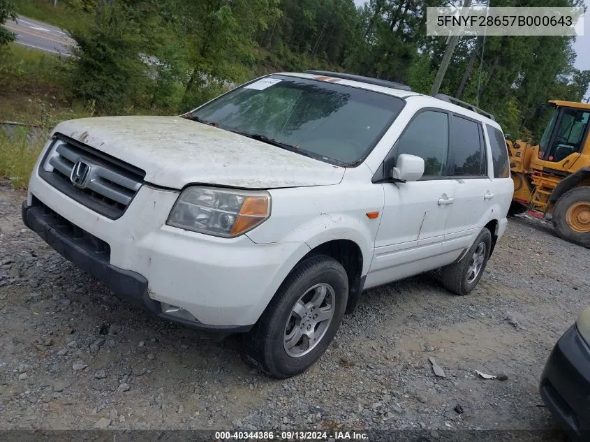 5FNYF28657B000643 2007 Honda Pilot Ex-L