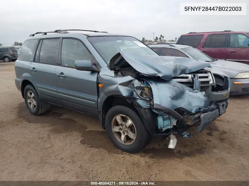 5FNYF28447B022003 2007 Honda Pilot Ex